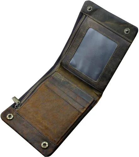 Vista 2 de clásico Biker Trucker motocicleta piel Bifold Snap portafolios wcadena L83