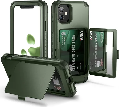 Vista 15 de WeLoveCase para iPhone 11 Estuche tipo billetera Defender con portatarjetas, cubierta con espejo oculto, tres capas, a prueba de golpes, protección