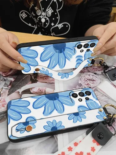 Vista 4 de Funda cruzada compatible con Samsung Galaxy A12 5G, con correa para la muñeca, cordón de silicona suave a prueba de golpes, funda protectora