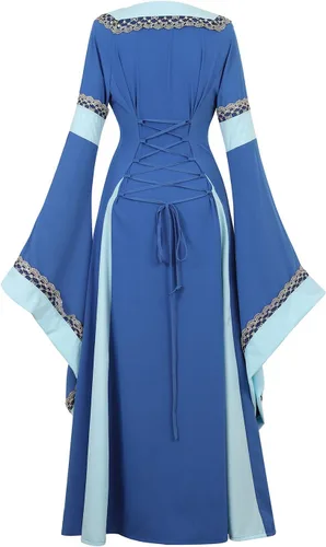 Vista 3 de Vestido renacentista irlandés para mujer, disfraz de pirata, vestido medieval para mujer, talla grande, vestido de hada Ren Faire de manga larga