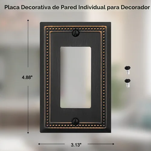Vista 2 de OKAWYC Belaire - Cubierta para interruptor de luz de decoración individual, placa de pared de metal con cuentas, paquete de 4 unidades de bronce