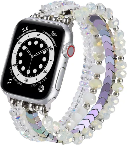 Vista 30 de MOFREE - Pulsera de cuentas compatible con Apple Watch Band de 1.496 in/1.575 in/1.614 in/1.65 in (38, 40, 41 y 42 mm) Series Negro/Oro