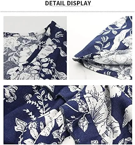 Vista 6 de Vestido casual de manga corta con cuello en V y estampado floral para mujer, con cintura y dobladillo plisado suelto con dobladillo de hoja de loto
