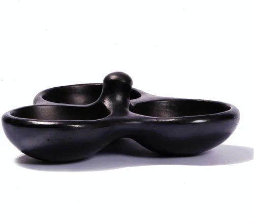 Vista 2 de Plato triple de salsa de arcilla Chamba
