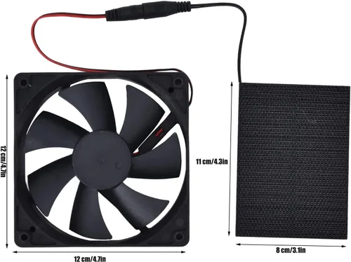 Vista 2 de Kit de ventilador de panel solar, ventilador solar de 3 W 5 V con panel solar, ventilador de escape solar impermeable para pequeños gallineros