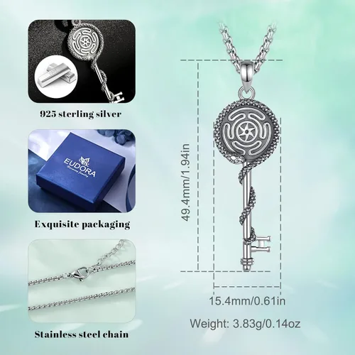 Vista 97 de EUDORA Collar de plata de ley 925 con moneda Hécate, Athena, Perséfono, Nyx, diosa de la luna triple, diosa celta, rueda de Hécate, llave, regalo