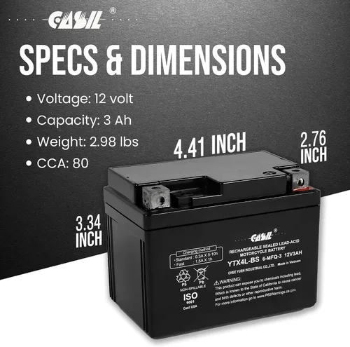 Vista 4 de YTX4L-BS Batería SLA Power Sport de 12 V 3AH 50 CCA - Batería Casil