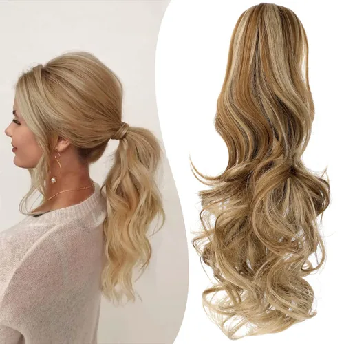 Vista 16 de Extensión de cola de caballo con clip de garra, de 18 pulgadas, extensiones de cabello ondulado largo para mujer, extensiones de cola de caballo