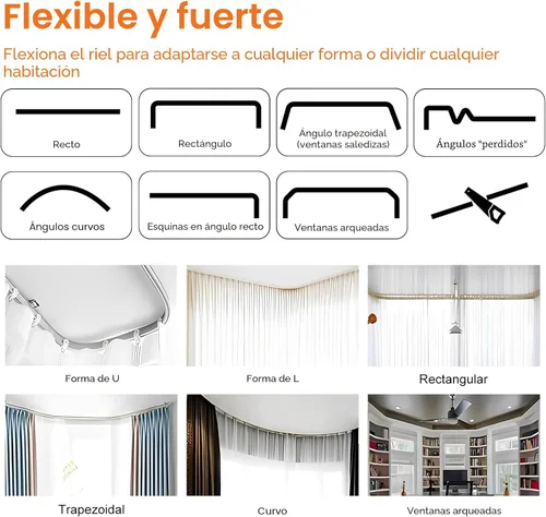 Vista 5 de Cortinas divisoras de habitación con rieles de techo flexibles, cortinas opacas para sala/dormitorio, cortinero de techo, paneles divisores