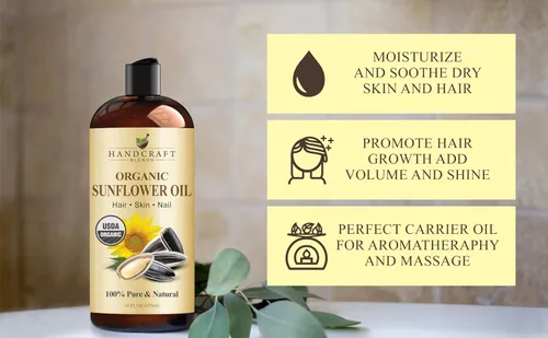 Vista 5 de Handcraft Blends Aceite de girasol orgánico USDA – prensado en frío de 16 onzas líquidas – 100% puro y natural – Aceite portador de grado premium