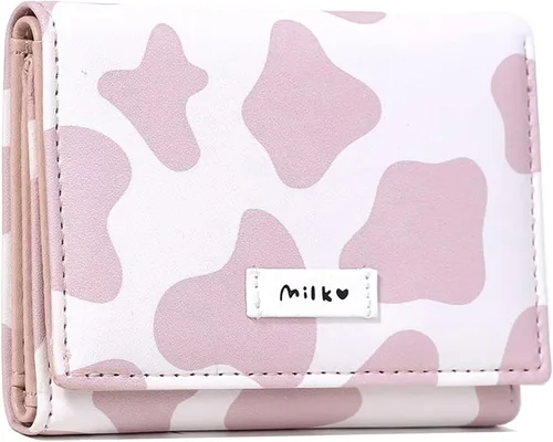 Vista 7 de Linda cartera pequeña Copmact para mujeres y niñas, triple tarjetero para identificación, ventana, bolsillo para efectivo, estampado de vaca