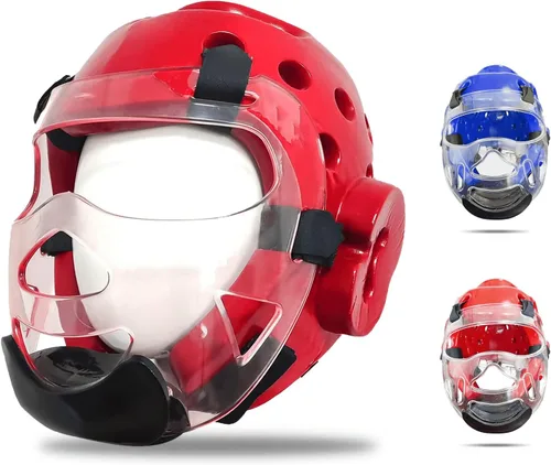 Vista 7 de Casco de karate para niños y adultos, artes marciales MMA, con protector facial extraíble, equipo de cabeza suave para arte marcial, grappling, Muay