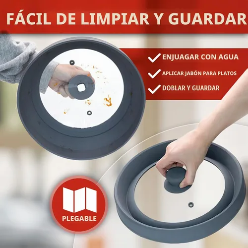 Vista 5 de Javson Cubierta de vidrio para microondas para alimentos, tapa grande de vidrio templado y silicona de 10.8 pulgadas, resistente al calor, protector