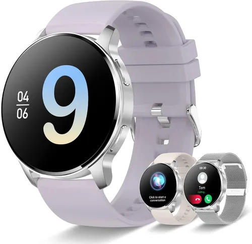 Vista 8 de Reloj inteligente para mujeres y hombres, rastreador de llamadas Bluetooth para teléfonos Android e iOS, reloj inteligente impermeable con pantalla