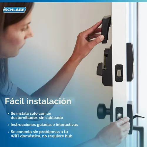 Vista 8 de Schlage - Cerradura inteligente Wi-Fi de codificación con borde Camelot en bronce envejecido