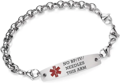 Vista 102 de Brazaletes de alerta médica ajustables de 7.5" a 9" para mujer/hombre, de acero inoxidable, intercambiables Cadena de bloque