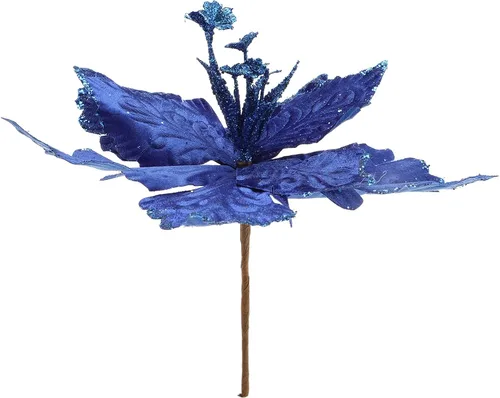 Vista 3 de 6 adornos para árbol de Navidad de Pascua con purpurina, flores artificiales de Navidad, accesorios florales con tallo, flores de franela sintética