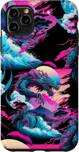 Vista 13 de Dragon Vaporwave Abstract Landscape Moon Tree Waterfall Case for iPhone 17