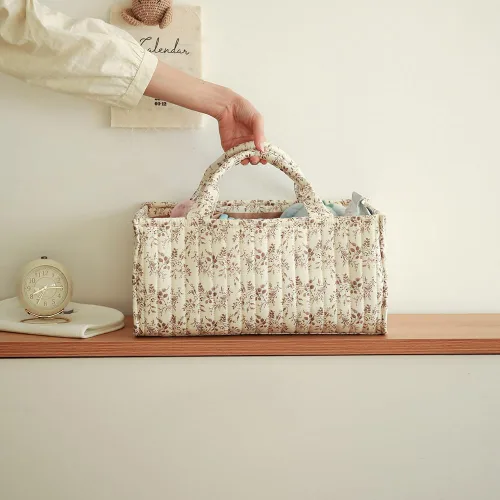 Vista 3 de Organizador floral de pañales para bebé, elegante cesta de almacenamiento resistente al agua para pañales y toallitas para bebé, organizador