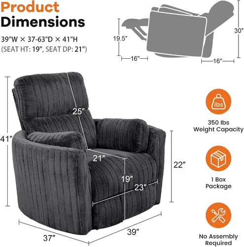 Vista 2 de Sillón reclinable eléctrico con 2 almohadas, color gris oscuro