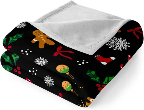 Vista 8 de Bedbay Manta de Navidad de dibujos animados, decoración de Navidad, con patrón de copos de nieve de hombre de jengibre, ultra suave, manta