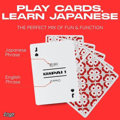 Vista 2 de Lingo - Juego de cartas japonesas en lata de viaje premium Aprende vocabulario japonés y frases para adultos y principiantes Caja de regalo