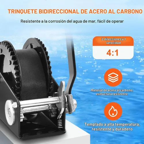 Vista 3 de VEVOR Cabrestante para Barco, Capacidad de 2000 lbs, Cabrestante Manual de Remolque para Barco de Servicio Pesado con Manivela de Cuerda con Correa