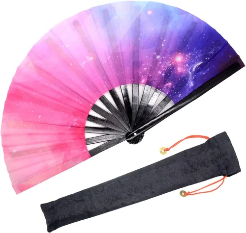 Vista 21 de OMyTea Rave Clack - Ventilador de mano para hombres y mujeres – Ventilador de mano plegable de bambú chino japonés – para EDM, festival de música
