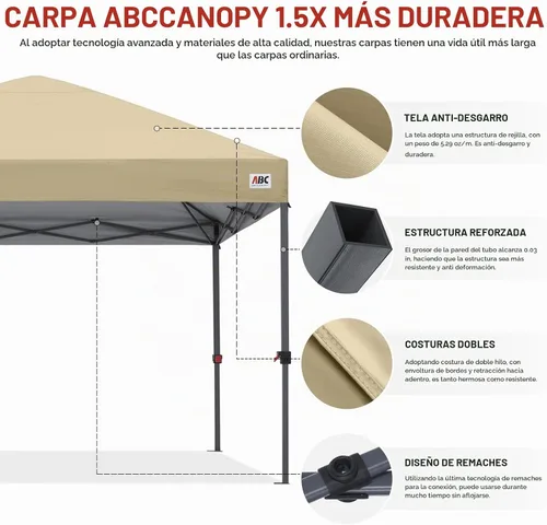 Vista 4 de ABCCANOPY Toldo desplegable – Tienda de campaña portátil para patio al aire libre resistente para patio trasero y terraza con 4 bolsas de arena Beige