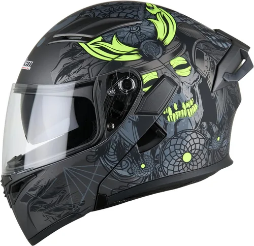 Vista 9 de Casco de motocicleta de cara completa con doble visera, protector solar abatible, modular, para motocross, aprobado por DOT (93 blanco, M)