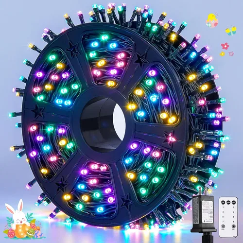 Vista 12 de JMEXSUSS 400 luces LED de Navidad rojas, blancas y verdes, luces de árbol de Navidad de 132 pies con control remoto, tira de luces para interiores