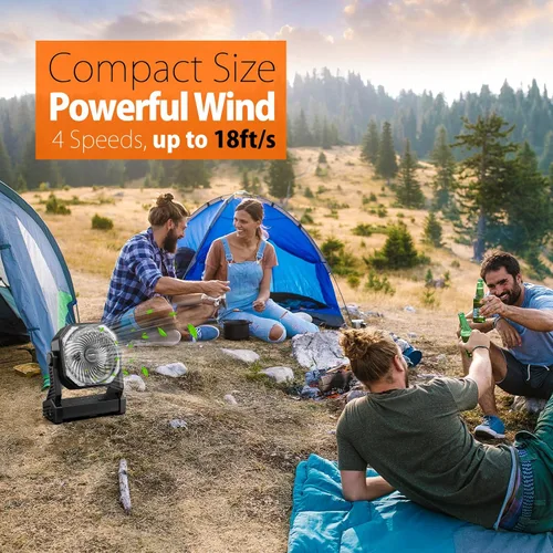 Vista 4 de Ventilador de camping de 20000 mAh, recargable, funciona con batería con gancho giratorio de 360°, luz de 400 lúmenes, pivote de 270°, 4