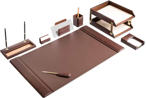 Vista 2 de Dacasso D3420 Juego de escritorio clásico de cuero, 10 piezas, marrón chocolate