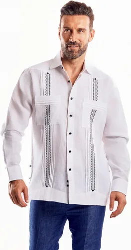 Vista 6 de Mojito Collection Camisa Guayabera 100% lino de manga larga para hombre