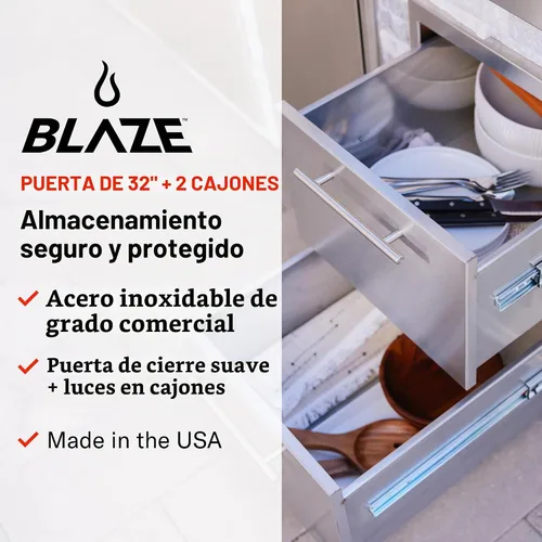 Vista 2 de Blaze - Combo de puerta de acceso de acero inoxidable de 32 pulgadas y cajón doble - BLZ-DDC-R-LTSC