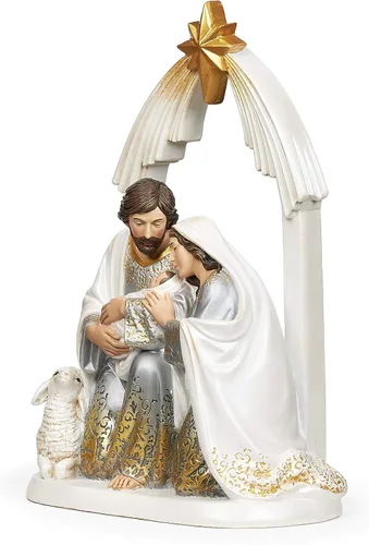 Vista 2 de Joseph's Studio by Roman - Figura de Santa Familia dorada y marfil, 9.75 pulgadas de alto, resina y piedra, decorativa, colección, duradera, duradera