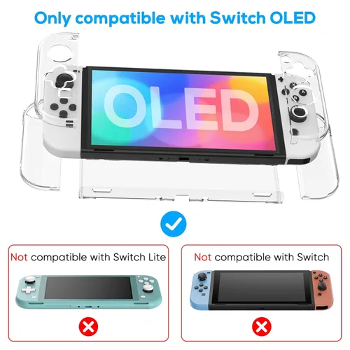 Vista 4 de Upgraded Dockable Case for Nintendo Switch OLED, MENEEA Clear Protective Case for Nintendo Switch with Tempered Glass Screen Protector & 8 Thumb