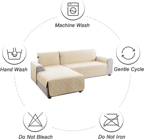 Vista 9 de Genina Fundas de Sofá Seccional para Perros Fundas de Sofá en Forma de L Funda de Chaise Lounge Funda de Sofá Reversible Protector de Muebles Beige