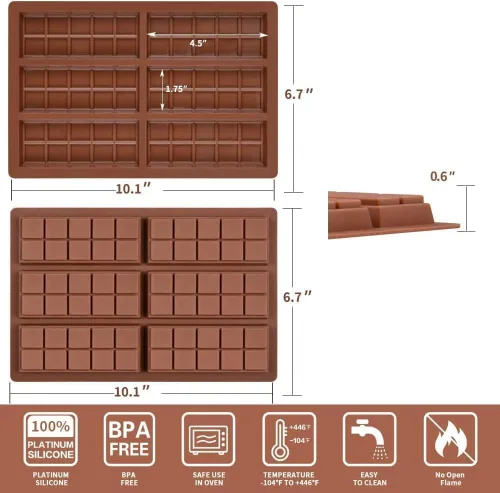 Vista 7 de Molde de barra de chocolate, molde de barra de chocolate Dubai de silicona profunda para chocolate, molde antiadherente grueso para caramelo para 10