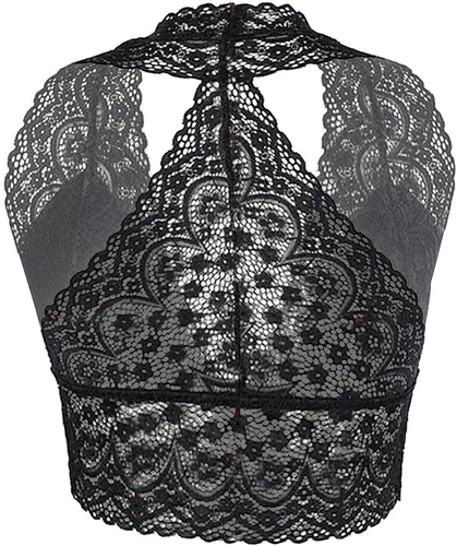 Vista 4 de Camiseta sexy para mujer, ribete de encaje de verano, festoneado, ahuecado, transparente, escote transparente, para fiesta nocturna y club