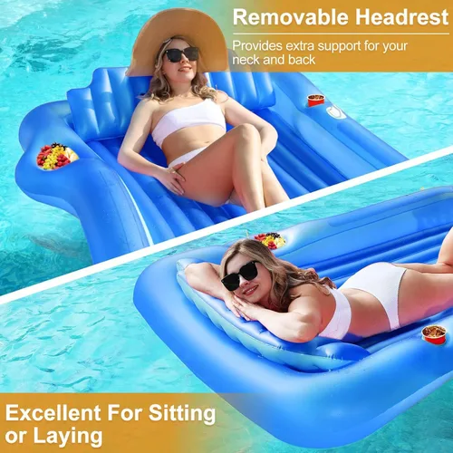 Vista 5 de TURNMEON Flotador inflable para tumbona de bronceado con aspersor, flotador grande de 71 x 47 pulgadas para adultos con respaldo, taza y soporte