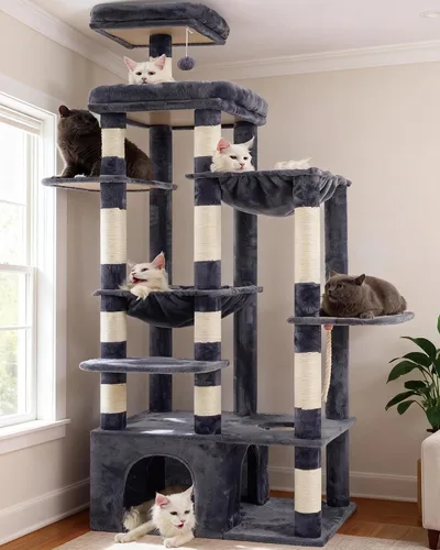 Vista 13 de Heybly Árbol para gatos resistente con base grande para gatos grandes de Beige