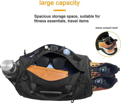 Vista 3 de Bolsa de gimnasio para hombres y mujeres con correa para el hombro, compartimento para zapatos y húmedos, bolsa de lona ligera, bolsa atlética