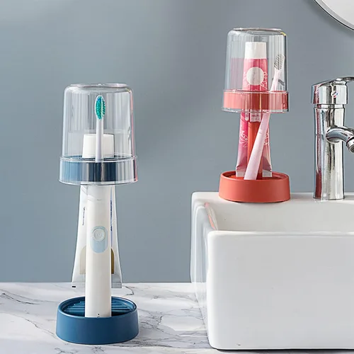 Vista 6 de Soporte para cepillos de dientes con taza/cubierta para cepillo de dientes, soporte para pasta de dientes para cepillos de dientes regulares