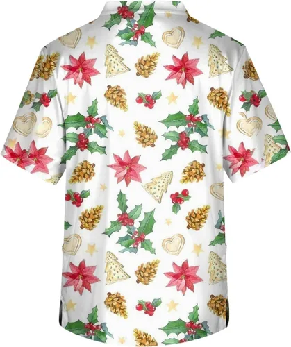Vista 2 de Camisa estampada de Navidad para hombre, cuello en V, suave, elástico, uniforme de trabajo con tres bolsillos