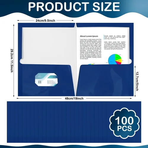 Vista 2 de Yeaqee Paquete de 100 carpetas a granel con 2 bolsillos, carpetas de papel laminado brillante, tamaño carta, tamaño carta, dos bolsillos, Azul