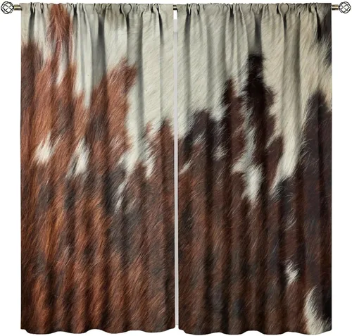 Vista 46 de Cortina opaca de vaca, estampado de animales, azteca occidental, rústica, granja, granja, bolsillo para barra, cortina para dormitorio, sala