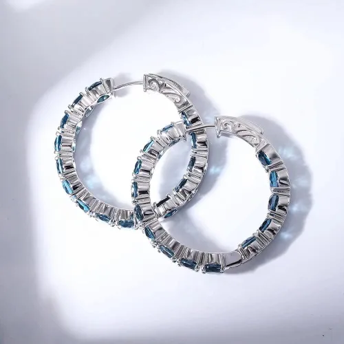 Vista 3 de Supermodel Aretes de aro de plata de ley 925 5.0 de 13 quilates, peridoto natural, turmalina, topacio azul cielo, granate, para mujer