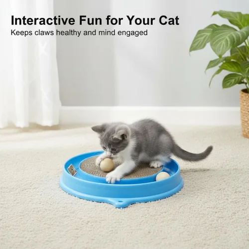 Vista 3 de AUOON Juguete Rascador para Gatos - Almohadilla Rascadora para Gatos con Pista de Pelota de Juguete para Gatos y Juguete de Ratón de Peluche