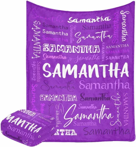 Vista 26 de Manta personalizada con nombre con fuente diferente y colorida para niños, mujeres y hombres, divertida decoración personalizada para el hogar, cama